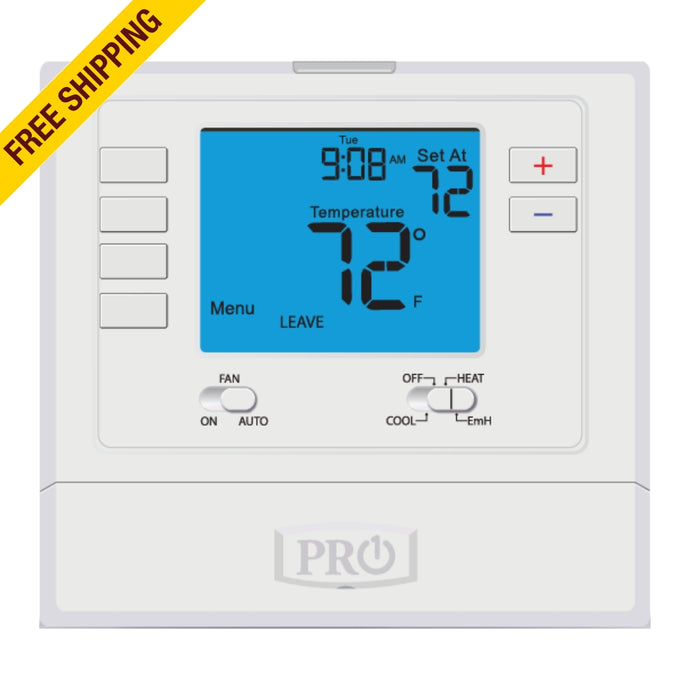 PRO1 - T725 - THERMOSTAT HEAT PUMP/CONVENTIONAL 1 HEAT, 1 COOL CONVENTIONAL OR 2 HEAT, 1 COOL HEAT PUMP BATTERY OR HARDWIRE, 7 DAYS, 5/1/1 OR NON-PROGRAMMABLE